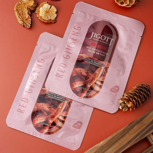 JIGOTT Red Ginseng Real Ampoule Mask, Elasticity + Nourishment , Ginseng Extract — Wholesale K-Beauty (Pack of 10)