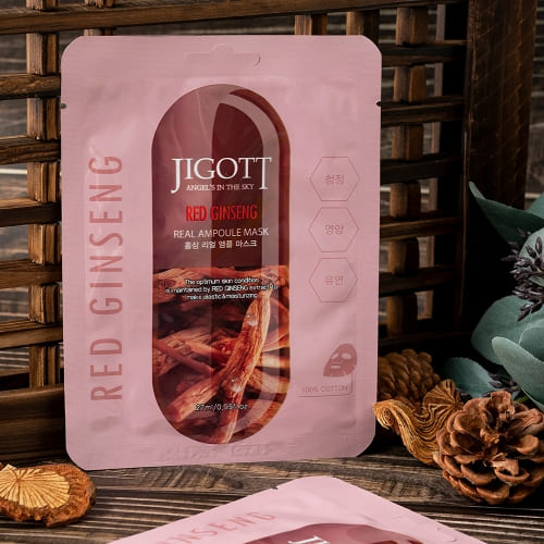 JIGOTT Red Ginseng Real Ampoule Mask, Elasticity + Nourishment , Ginseng Extract — Wholesale K-Beauty (Pack of 10)