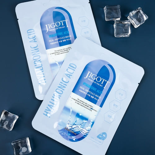 Jigott Hyaluronic Acid Real Ampoule Mask, Deep Hydration, Skin Elasticity — Wholesale K-Beauty (Pack of 10)