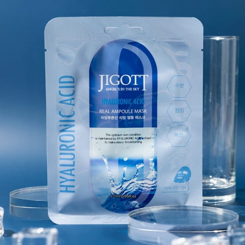 Jigott Hyaluronic Acid Real Ampoule Mask, Deep Hydration, Skin Elasticity — Wholesale K-Beauty (Pack of 10)