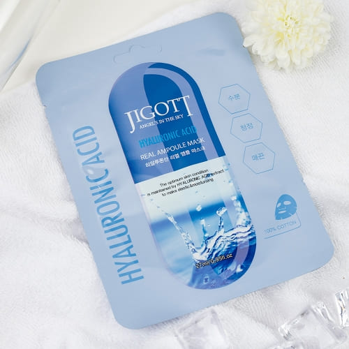 Jigott Hyaluronic Acid Real Ampoule Mask, Deep Hydration, Skin Elasticity — Wholesale K-Beauty (Pack of 10)