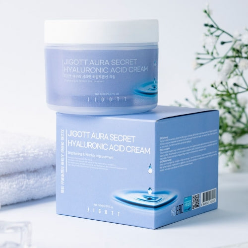 Jigott Hyaluronic Acid Cream — Deep Hydration + Wrinkle Care — 10,000ppm Sodium Hyaluronate + Niacinamide — Wholesale K-Beauty
