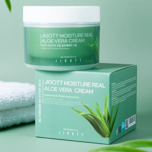 Jigott Aloe Vera Soothing Cream — Moisture Barrier + Calming — Aloe Vera Leaf Extract + Niacinamide — Wholesale K-Beauty