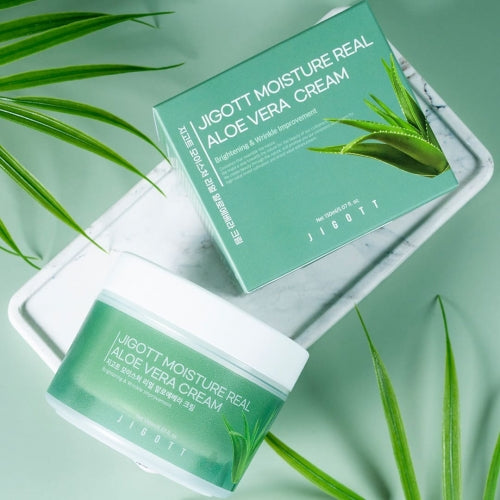 Jigott Aloe Vera Soothing Cream — Moisture Barrier + Calming — Aloe Vera Leaf Extract + Niacinamide — Wholesale K-Beauty