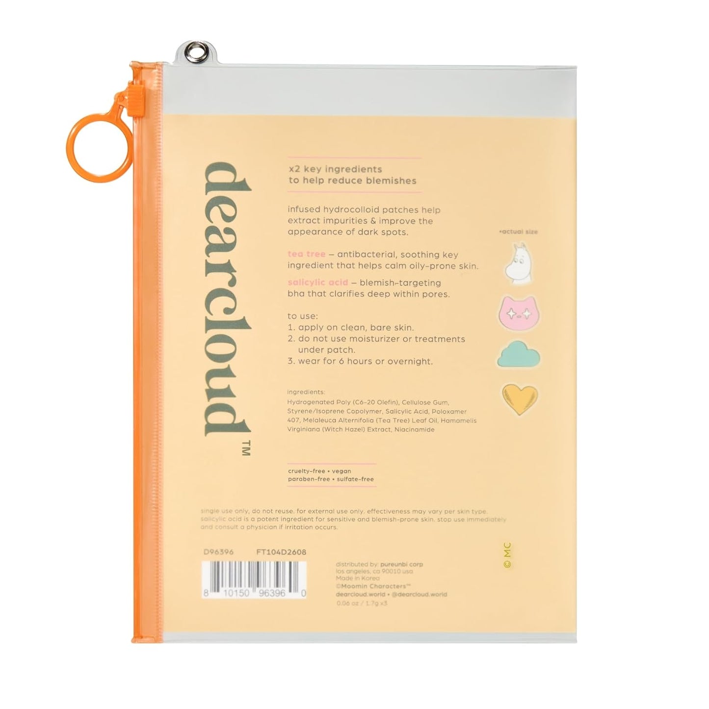 Dearcloud x Moomin Blemish Patch — 36ct Acne Spot Treatment with Salicylic Acid — Wholesale K-Beauty