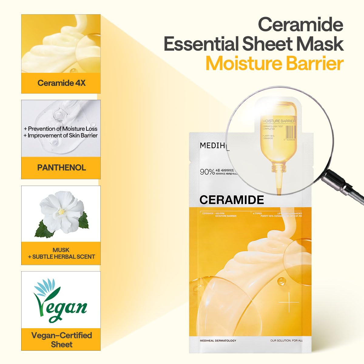 Mediheal Ceramide Essential Mask – 4X Ceramide + Moisture Barrier Repair – Wholesale K-Beauty (Pack of 10)