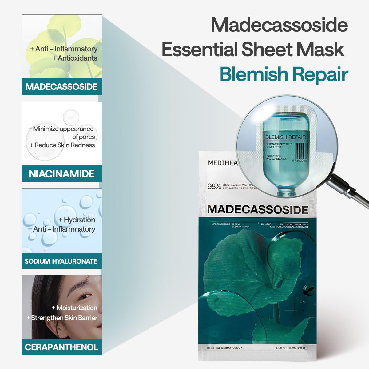 Mediheal Madecassoside Blemish Repair Mask – 98% Cica + Hydration + Soothing – Wholesale K-Beauty (Pack of 10)