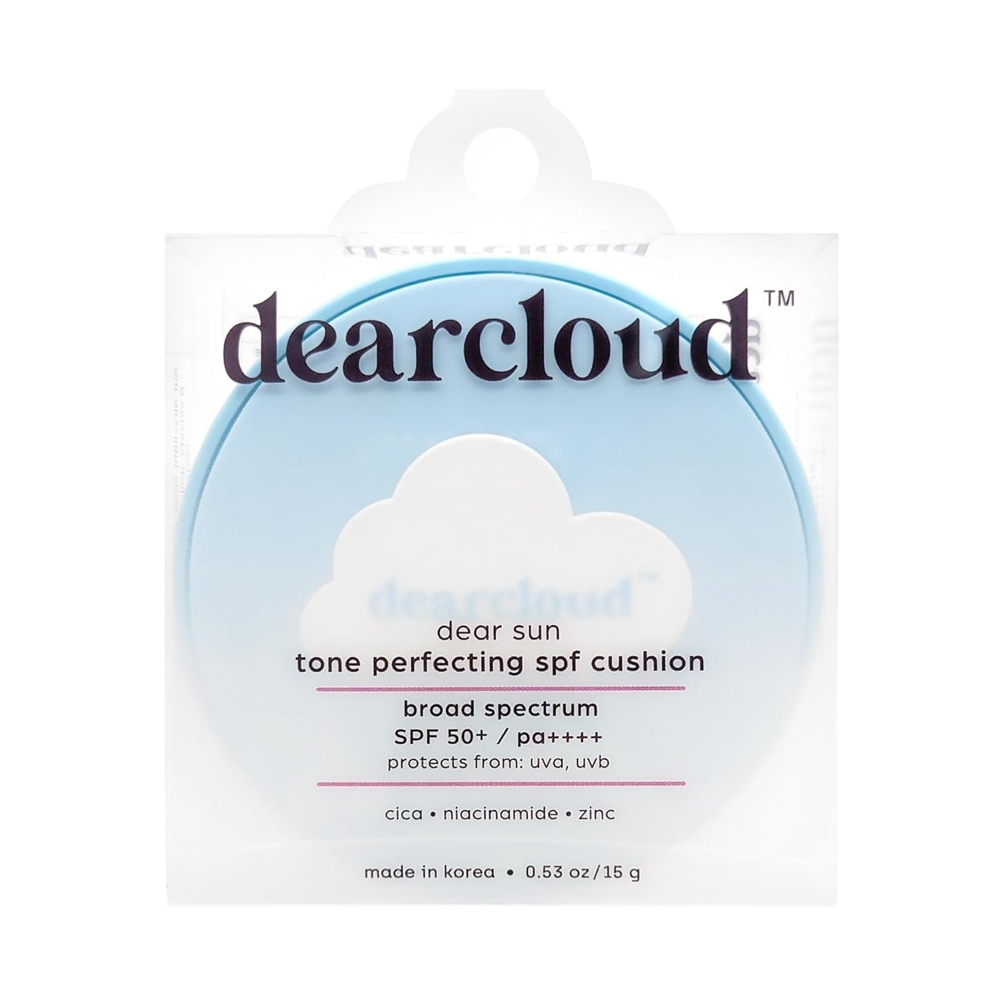 Dearcloud Dear Sun Perfecting SPF Cushion — Color-Adapting Zinc + Cica Sunscreen — Wholesale K-Beauty