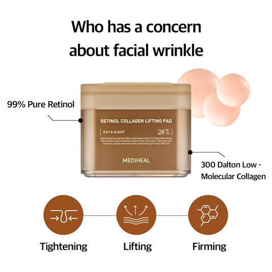Mediheal Retinol Collagen Lifting Toner Pad – Firming Vegan Pads with Pure Retinol & Dual Collagen | Wholesale K-Beauty