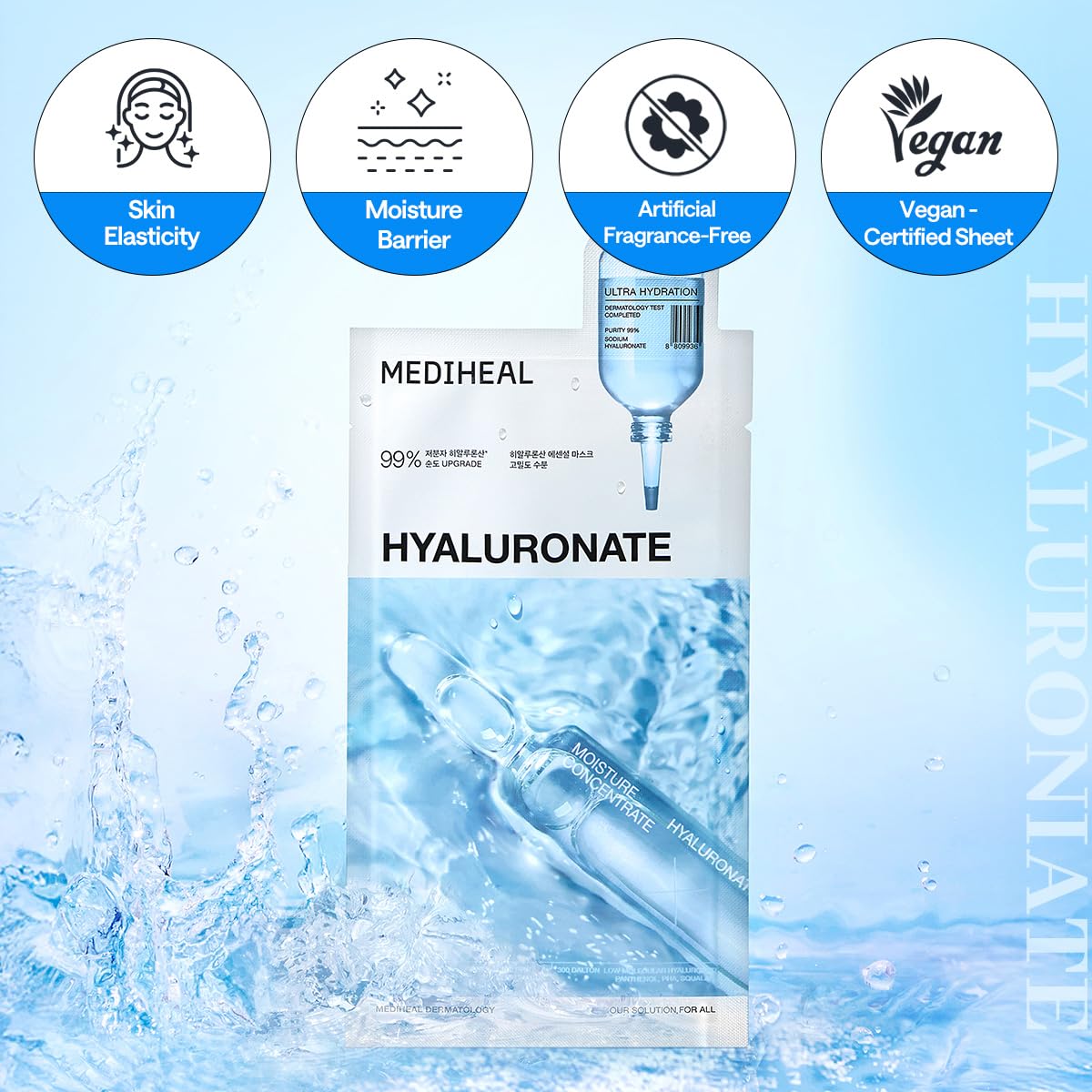 Mediheal Hyaluronate Watermide Mask – Deep Hydration + Soothing Care + Vegan Certified – Wholesale K-Beauty (Pack of 10)