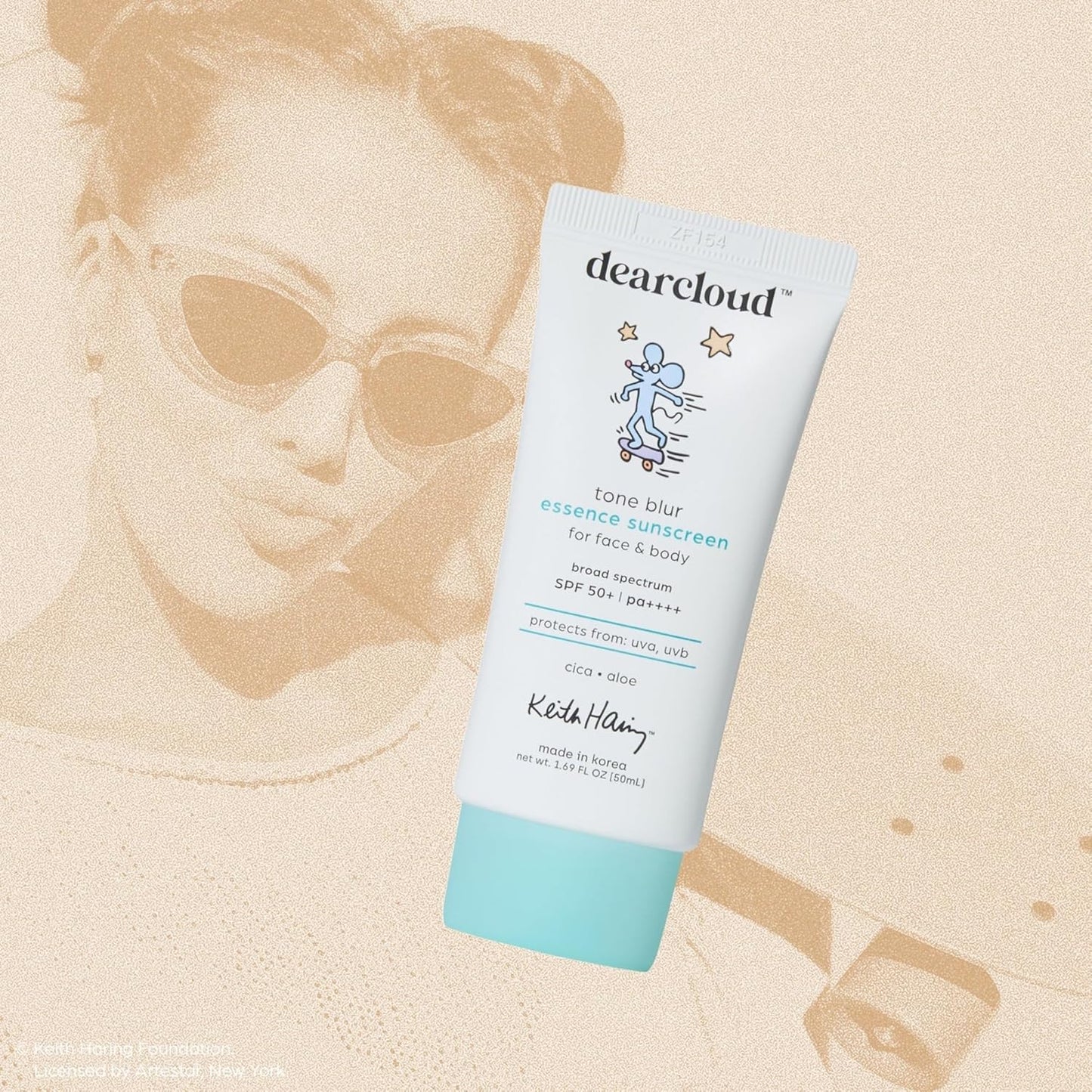 Dearcloud x Keith Haring Tone Blur Essence Sunscreen SPF 50 — Vegan Primer + UV Protection — Wholesale K-Beauty