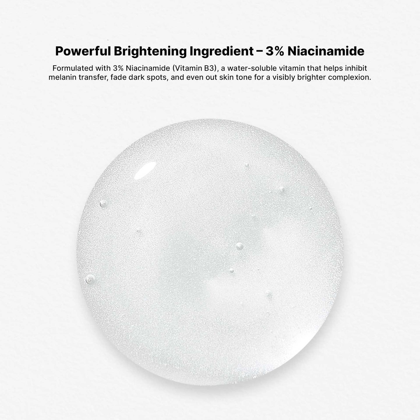 Close-up of serum drop illustrating brightening with niacinamide