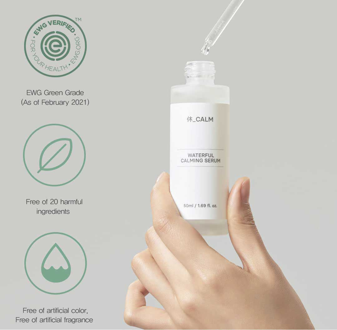Vegan calming serum certified by EWG with safe, fragrance-free formula