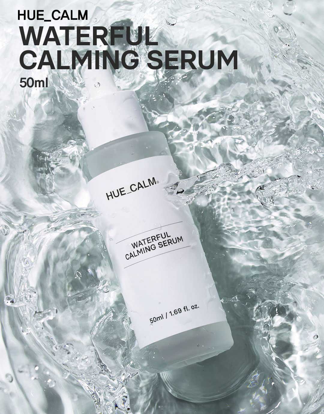 Waterful Calming Serum splash photo showing hydration concept