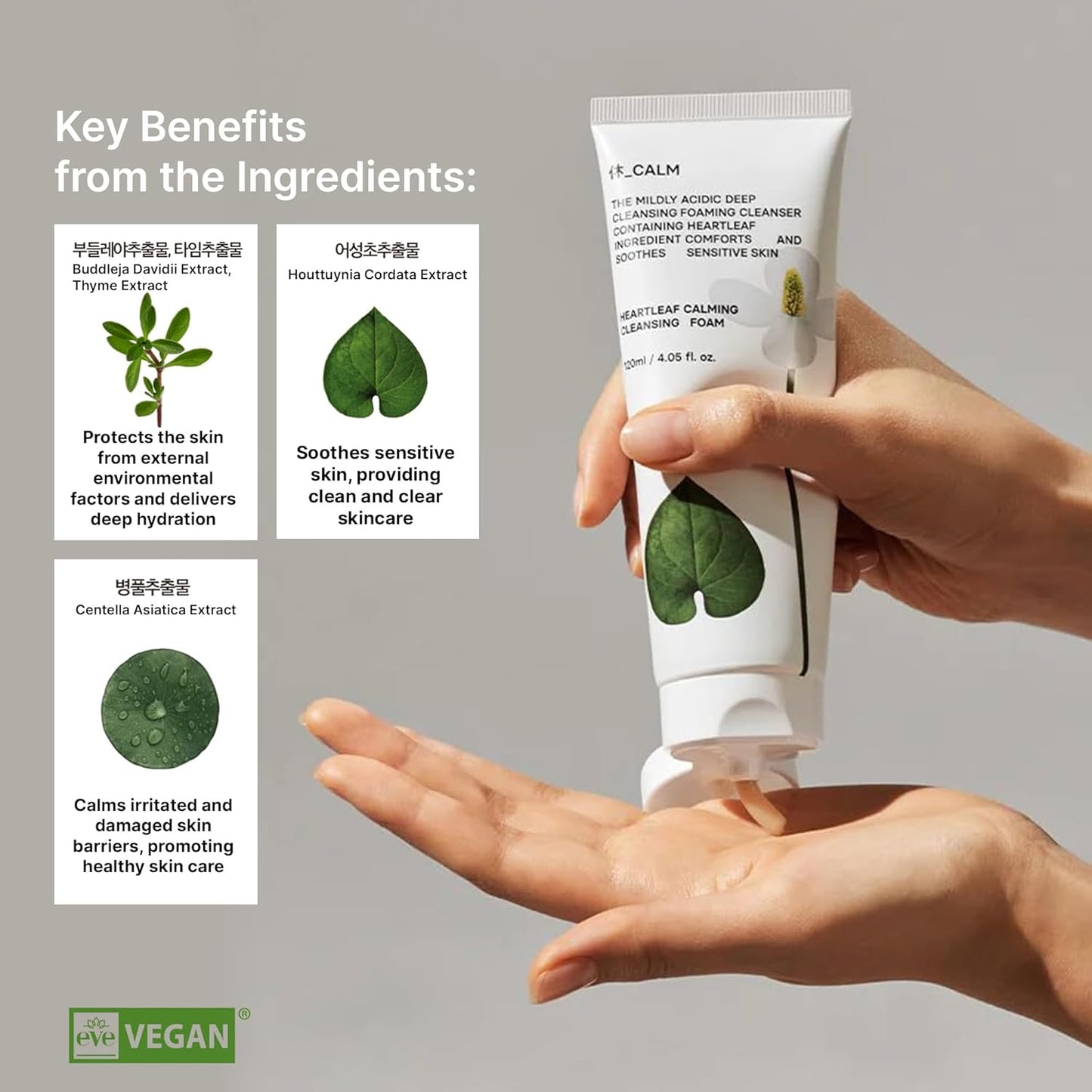 Huecalm Heartleaf Cleansing Foam with heartleaf, thyme, centella asiatica extracts