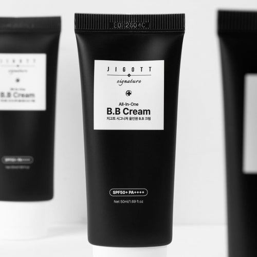 Jigott All-in-One BB Cream tube standing upright with white backdrop