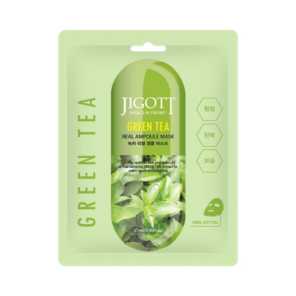 Front-facing product packshot of Jigott Green Tea Real Ampoule Mask 27ml