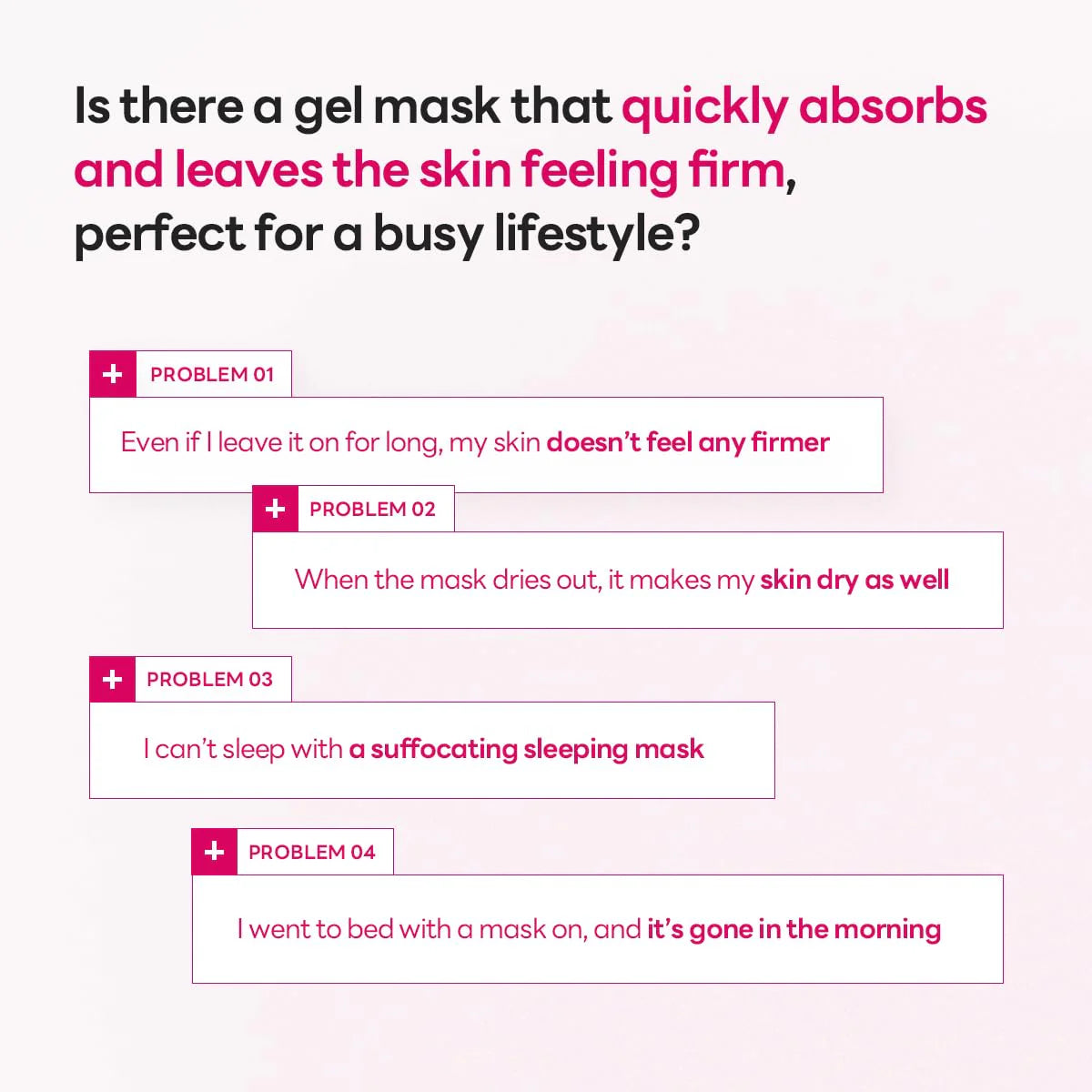 Graphic outlining common mask problems and how Hyper Collagen Mask solves dryness and poor absorption