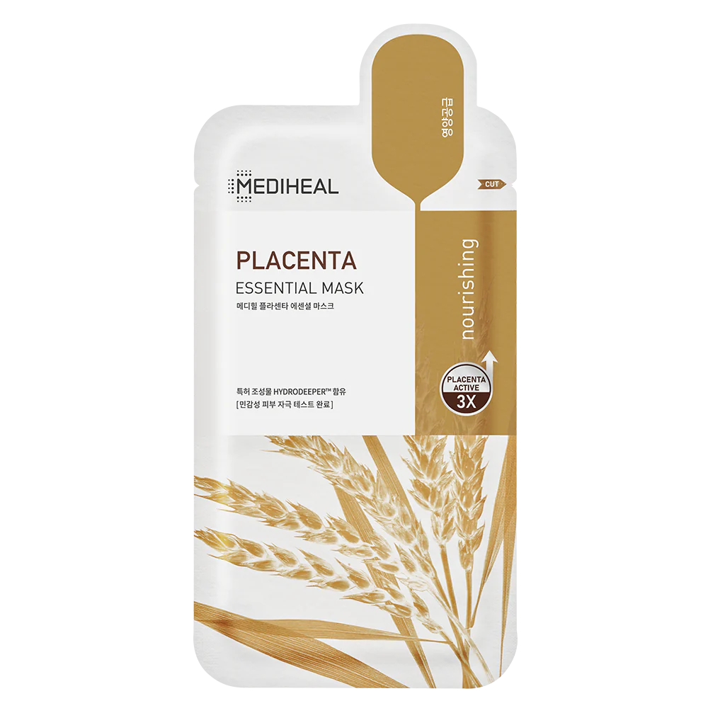 Product pouch front view of Mediheal Placenta Essential Mask for K-Beauty wholesale listing