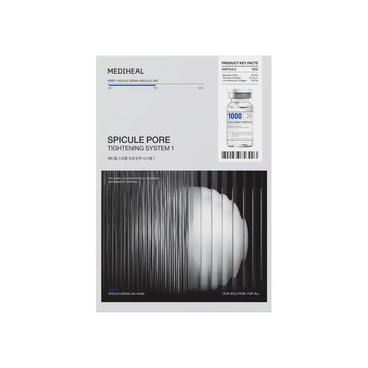 Main product packaging of Mediheal Spicule Pore Tightening System 1 with ampoule and mask design