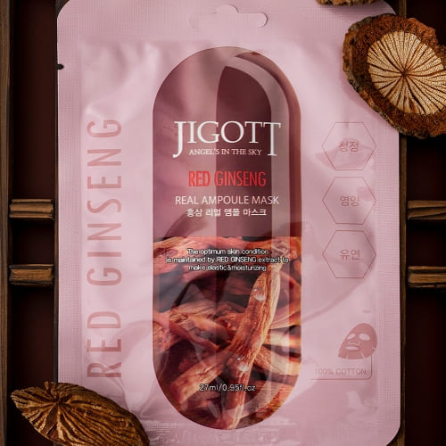 JIGOTT Red Ginseng Real Ampoule Mask,  Elasticity + Nourishment , Ginseng Extract — Wholesale K-Beauty (Pack of 10)