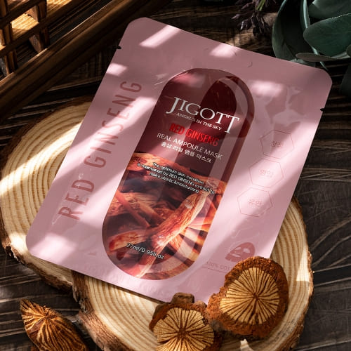 JIGOTT Red Ginseng Real Ampoule Mask,  Elasticity + Nourishment , Ginseng Extract — Wholesale K-Beauty (Pack of 10)