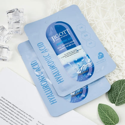 Jigott Hyaluronic Acid Real Ampoule Mask, Deep Hydration, Skin Elasticity — Wholesale K-Beauty (Pack of 10)
