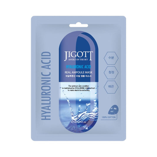 Jigott Hyaluronic Acid Real Ampoule Mask, Deep Hydration, Skin Elasticity — Wholesale K-Beauty (Pack of 10)