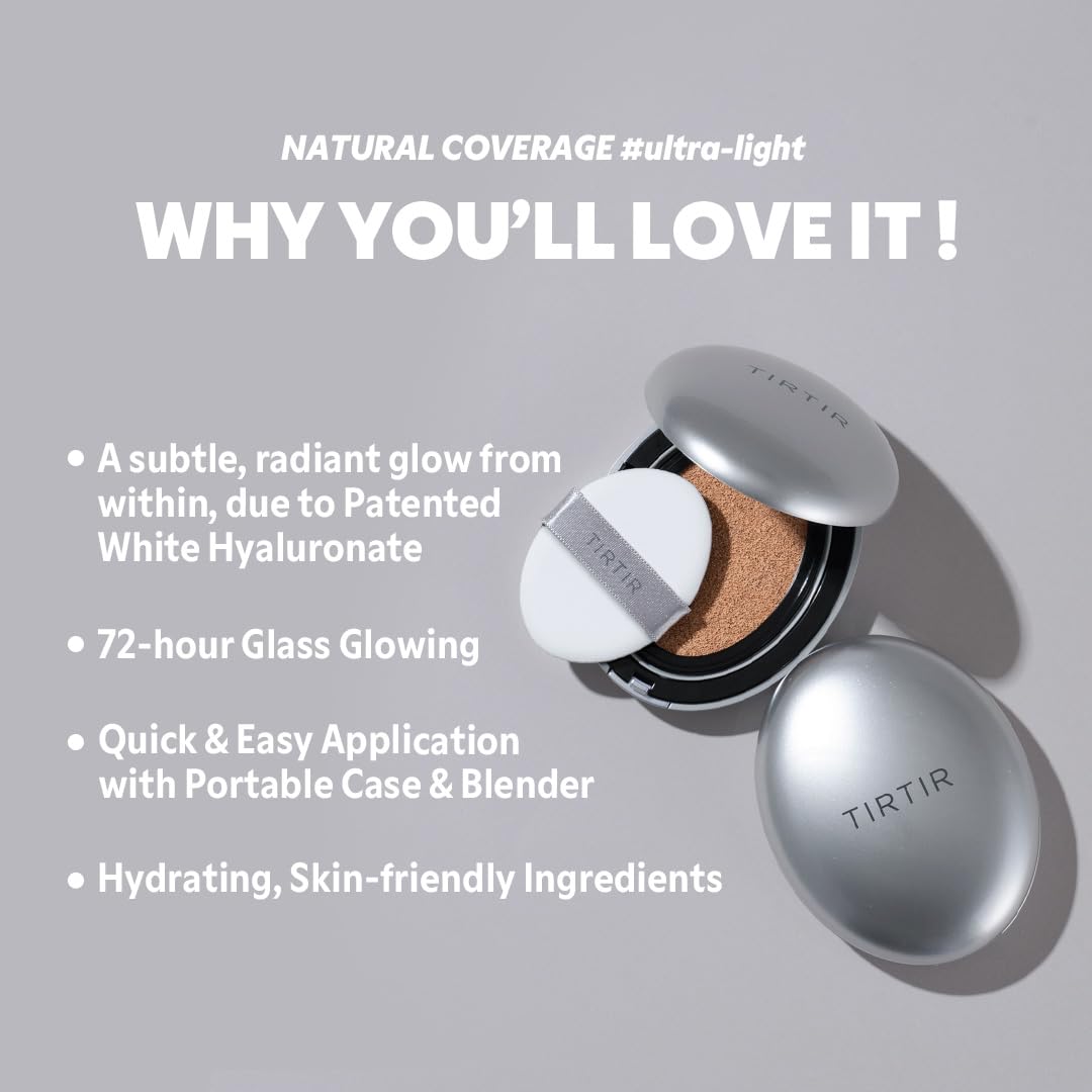 TIRTIR Aura Silver Cushion Foundation - Semi-Glow Finish + Radiant Coverage + Hydration - Wholesale K-Beauty