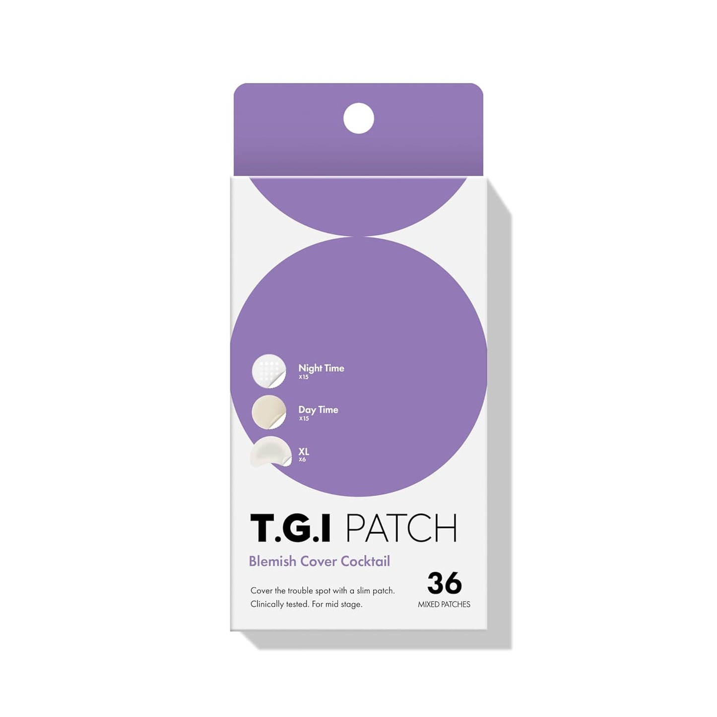 TGI PATCH Blemish Cover Cocktail (Variety Pack) - Hydrocolloid Patches for Mid-Stage of Skin Trouble (36pc), Day and Night patches plus XL size | Wholsale K-Beauty