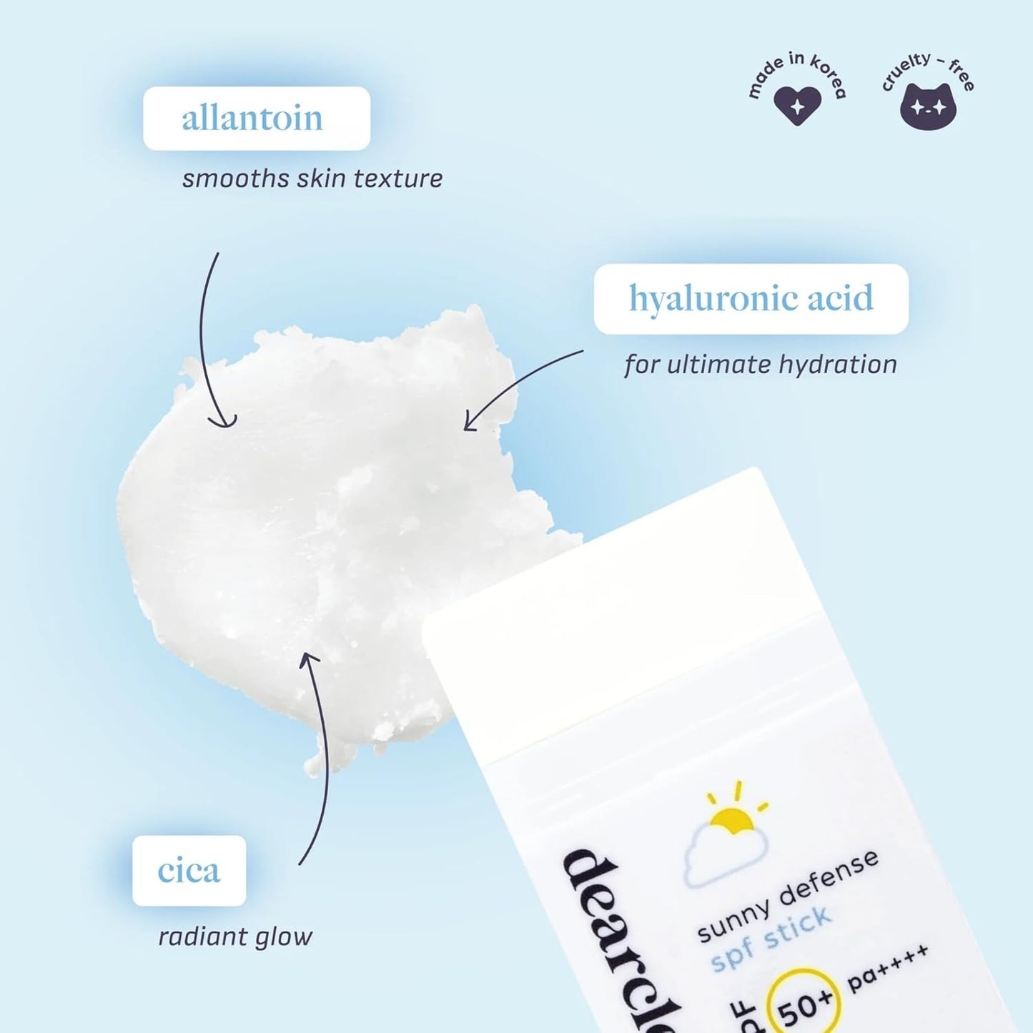 dearcloud – Sunny Defense Sunscreen Stick SPF 50+ PA++++ – Vegan Korean Face Sunscreen with Hyaluronic Acid & Cica – Travel Size – Wholesale K-Beauty
