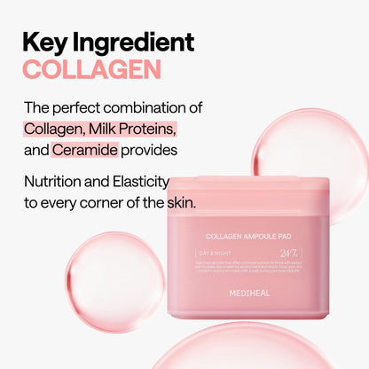 Mediheal Collagen Ampoule Toner Pad – Firming Vegan Pads with Collagen & Ceramide for Wrinkle Care | Wholesale K-Beauty