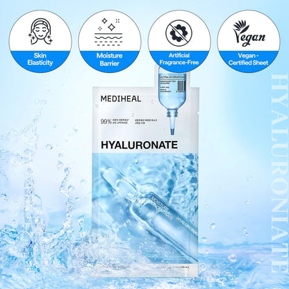 Mediheal Hyaluronate Watermide Mask – Deep Hydration + Soothing Care + Vegan Certified – Wholesale K-Beauty (Pack of 10)