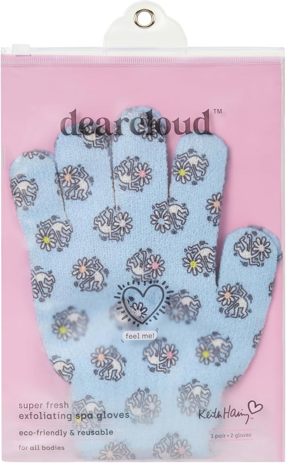 Dearcloud x Keith Haring Exfoliating Gloves — Reusable Loofah Gloves for Smooth Skin — Wholesale K-Beauty