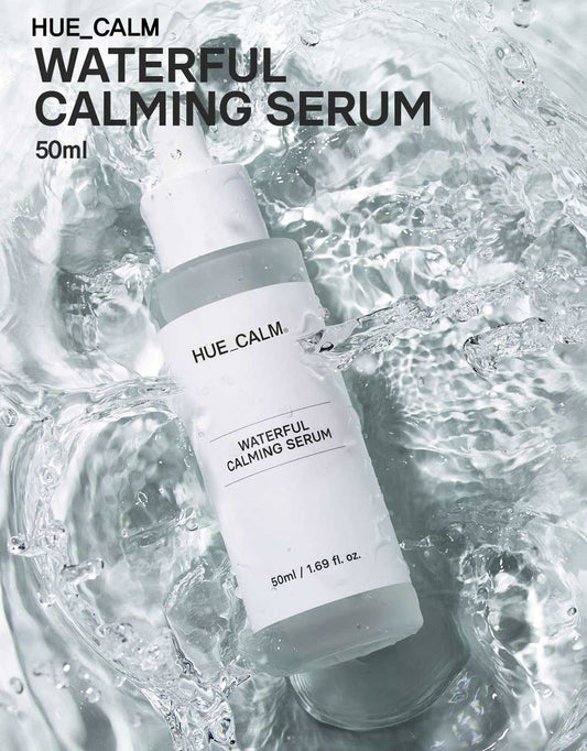 Waterful Calming Serum splash photo showing hydration concept