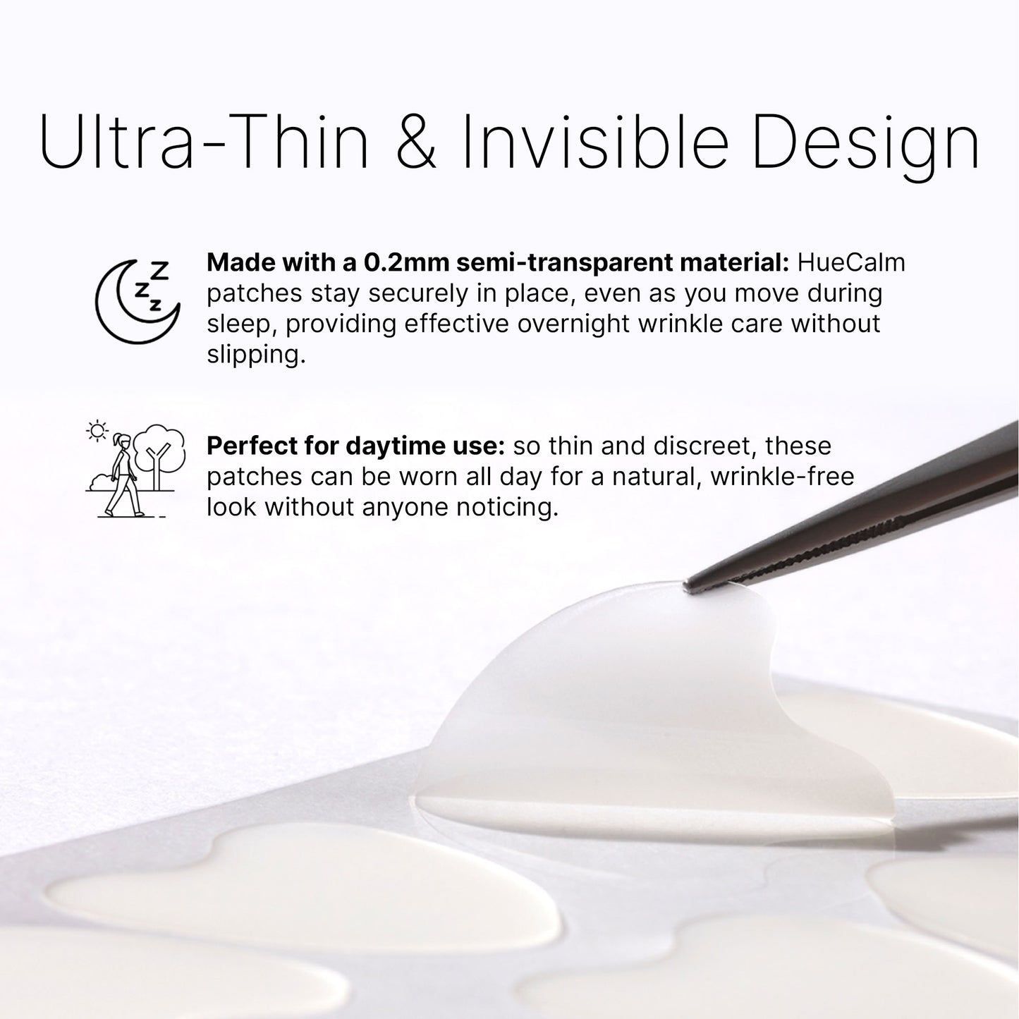 Ultra-thin transparent wrinkle patch material – 0.2mm design for overnight and daytime invisible lifting care