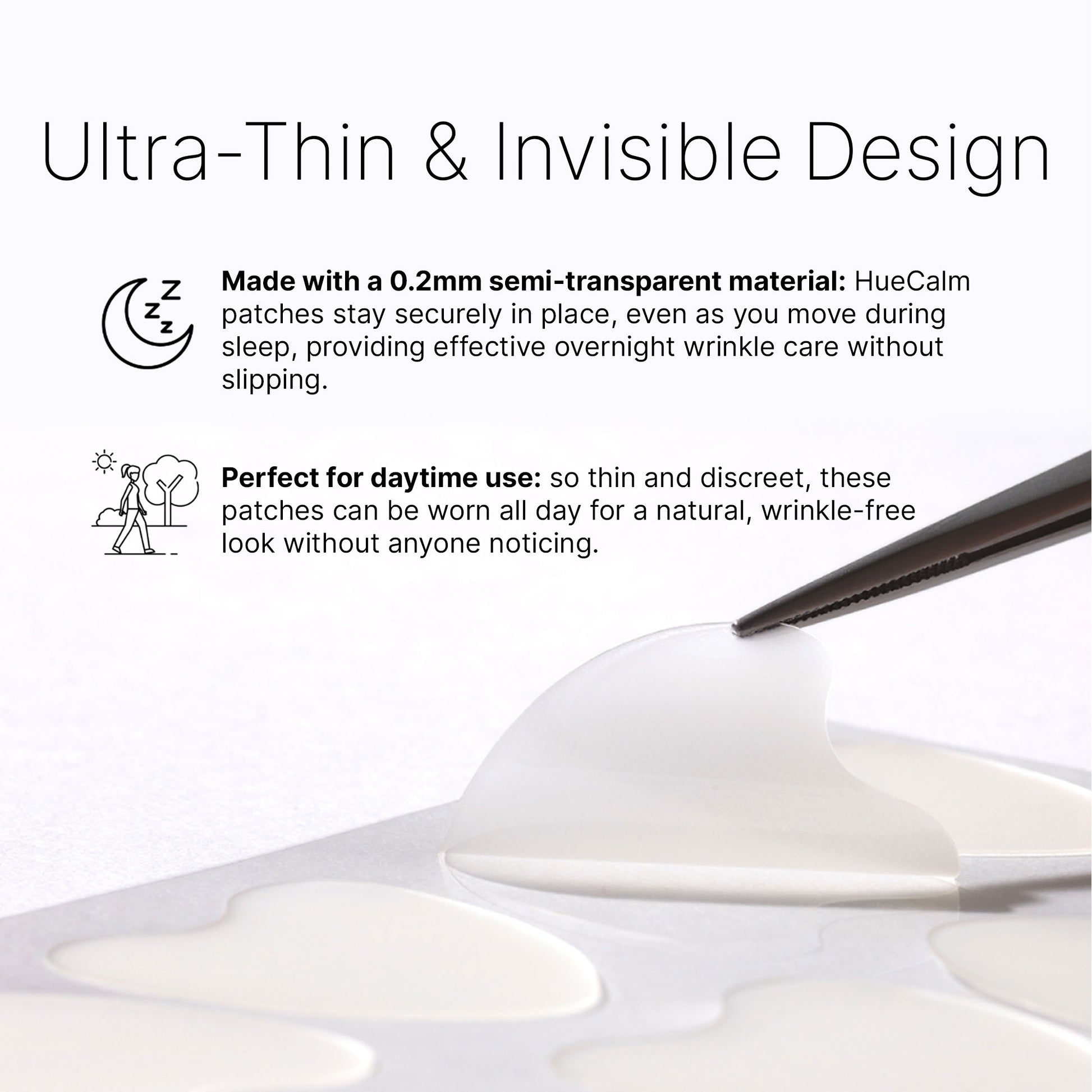 Ultra-thin transparent wrinkle patch material – 0.2mm design for overnight and daytime invisible lifting care