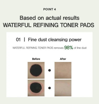 Huecalm - Cleansing test shows Waterful Toner Pads remove 98% of fine dust from skin.
