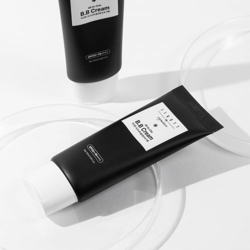 Jigott All-in-One BB Cream on clear tray under white lighting for retail display