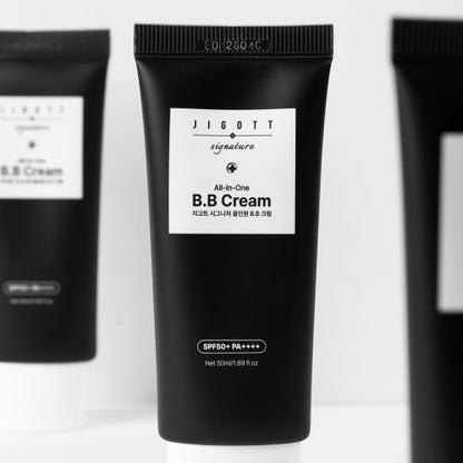 Jigott All-in-One BB Cream tube standing upright with white backdrop
