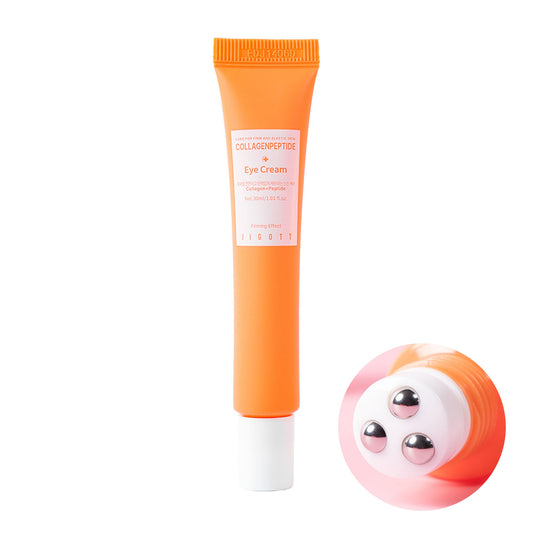 Jigott Collagen Peptide Eye Cream with triple roller applicator for firming the under-eye area