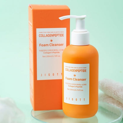 Jigott Collagenpeptide Foam Cleanser standing with box for K-Beauty wholesale listing