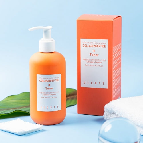 Jigott Collagenpeptide Toner with box upright on spa setting for wholesale