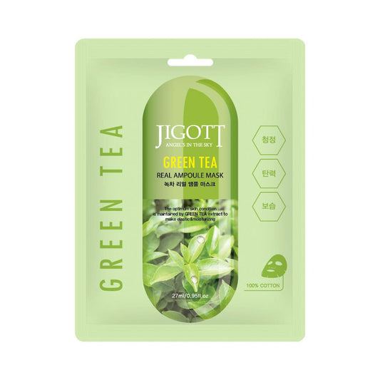 Front-facing product packshot of Jigott Green Tea Real Ampoule Mask 27ml