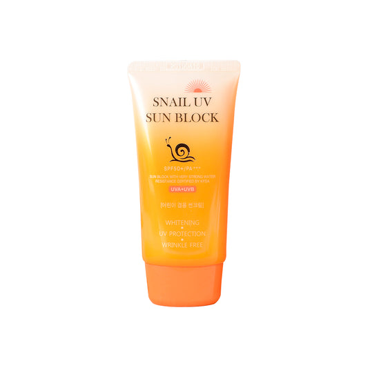 Jigott Snail UV Sunscreen tube front view with SPF50+ PA+++ label