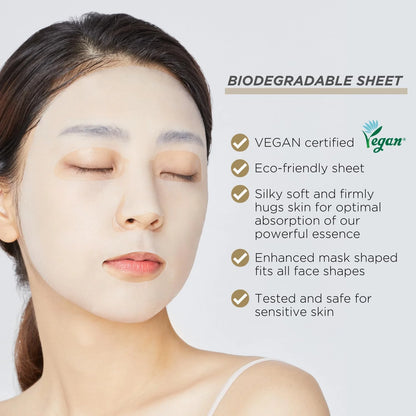 Clinically tested vegan sheet mask description showing safety for sensitive skin
