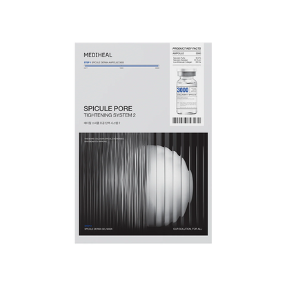 Front view of Mediheal Spicule Pore Tightening System 2 dual-step collagen mask packaging